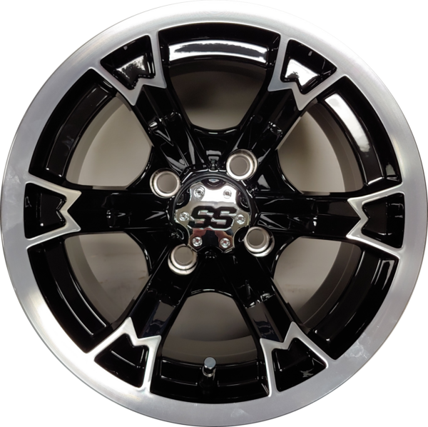 12" Aluminum Golf Cart Wheel - Excalibur Series 70 - Black/Machined Face