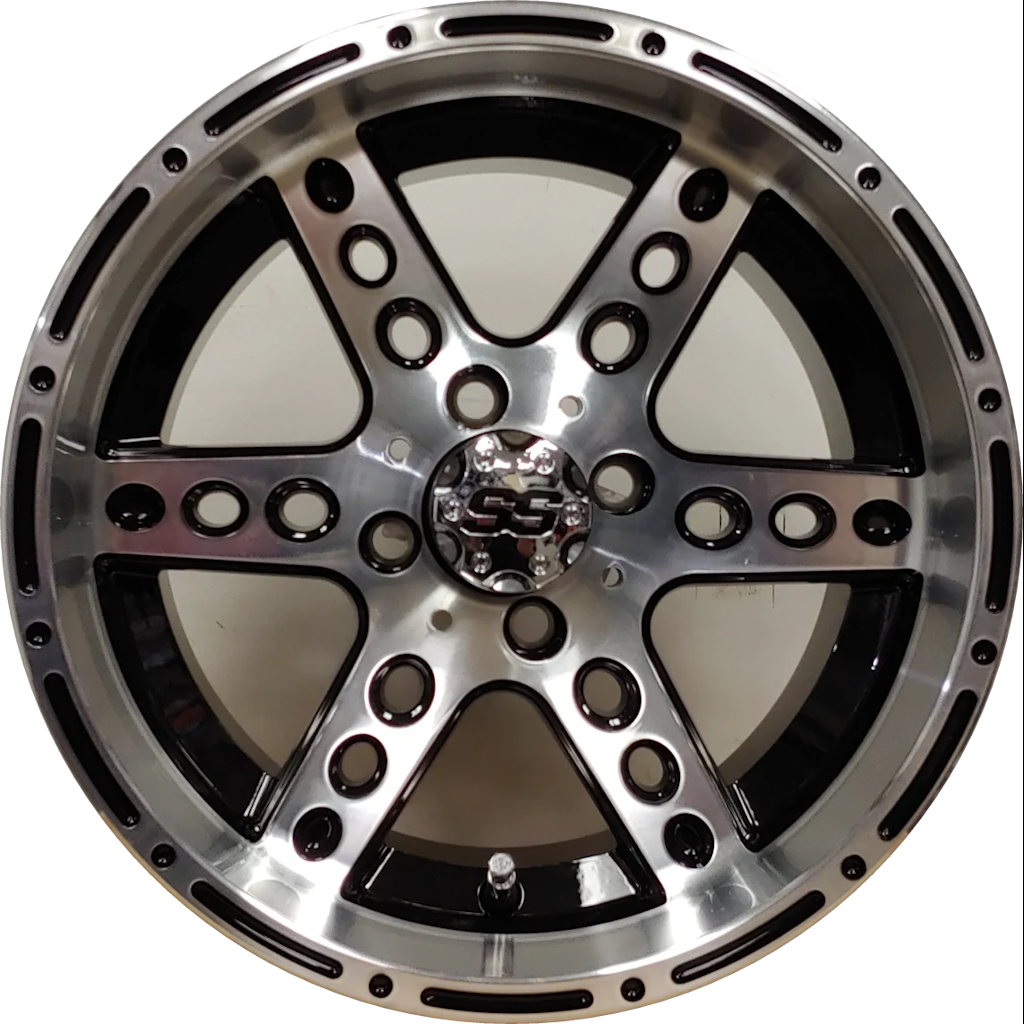 14" Aluminum Golf Cart Wheel - Excalibur Series 72 - Black/Machined Face