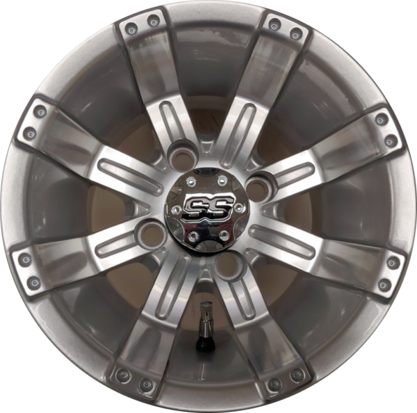 10" Aluminum Golf Cart Wheel - Excalibur Series 75 - Silver/Machined Face