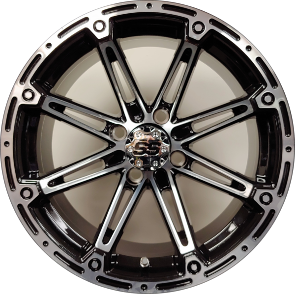 12" Aluminum Golf Cart Wheel - Excalibur Series 81 - Black/Machined Face