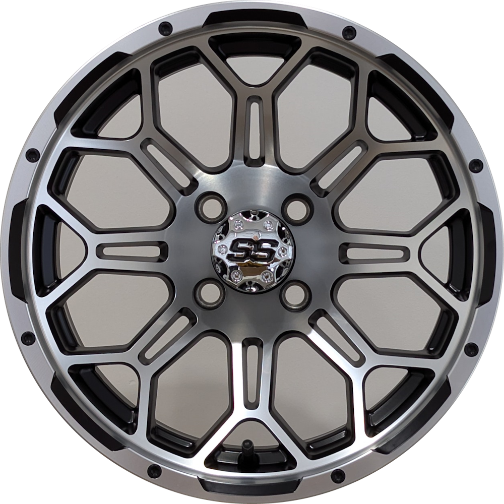 14" Aluminum Golf Cart Wheel - Excalibur Series 87 - Matte Black / Machined Face