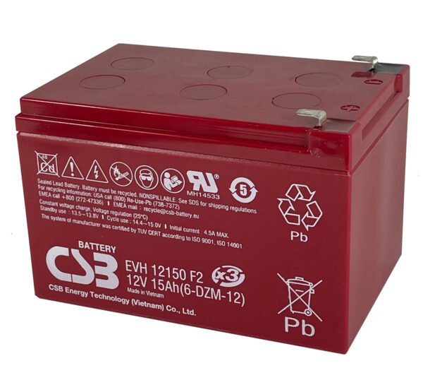 CSB EVH12150 12V 15Ah Sealed Lead Acid Battery with F2 Terminal