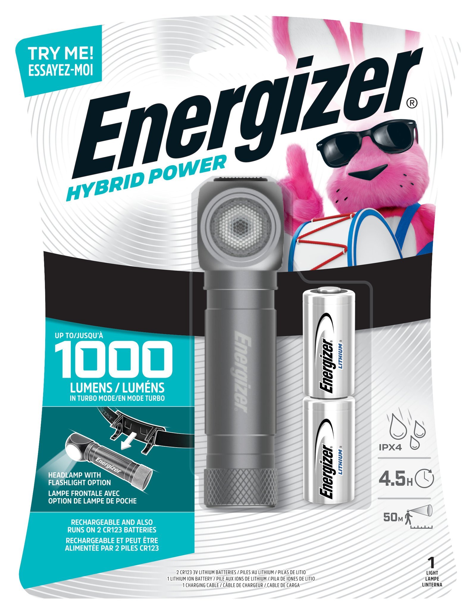Energizer ENHDHRL8 High Lumen Hybrid LED Headlamp, 1000 Lumens Rechargeable Light