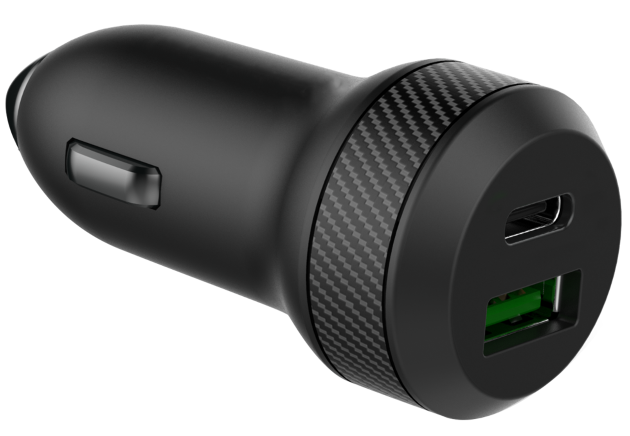 Bluehive 45 Watt Carbon Fiber Car Charger with USB-C & USB-A Ports, Black