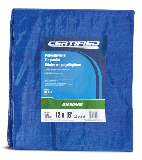 Certified Standard Duty Poly Tarp, Waterproof, 12-ft x 16-ft