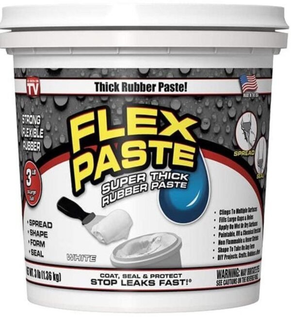 Flex Seal Flex Paste Super Thick Rubber Paste, Moldable Leak Protector Sealant, White, 3-lb