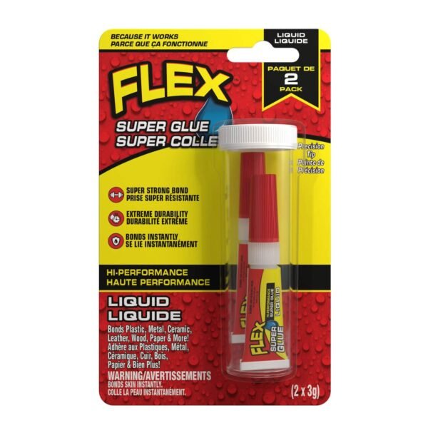 Flex Super Glue™ Hi-Performance Liquid Rubberized Adhesive Glue with Precision Tip, 3g Tube, 2-pk