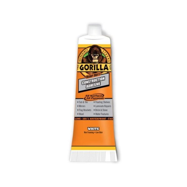 Gorilla Heavy-Duty All-Surface Indoor/Outdoor Waterproof Construction Adhesive, White, 2.5-oz
