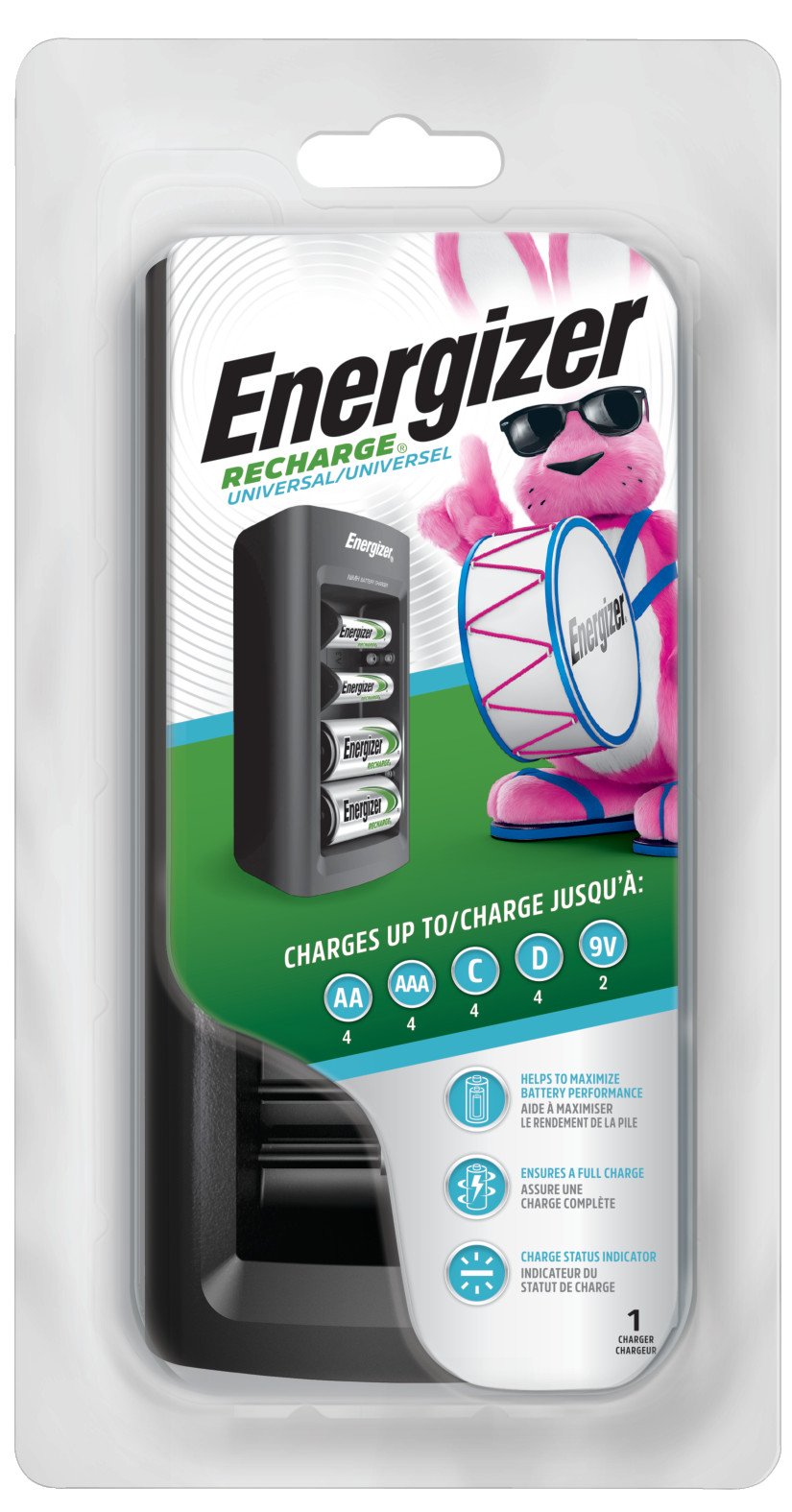 Energizer CHFC – Recharge Universal Charger for NiMH AA, AAA, C, D, and 9V Batteries