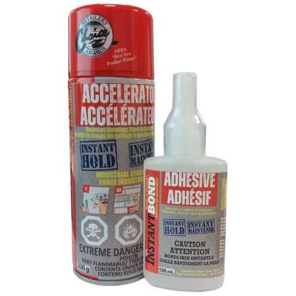 Instant Bond Multi-Purpose Adhesive Super Glue with Instant Hold Activator Spray, Large, 2-pcs