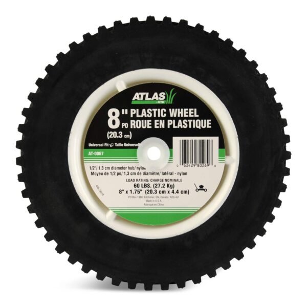 Atlas Plastic Lawn Mower Replacement Wheel with Geared Tread, 8-in x 1.75-in