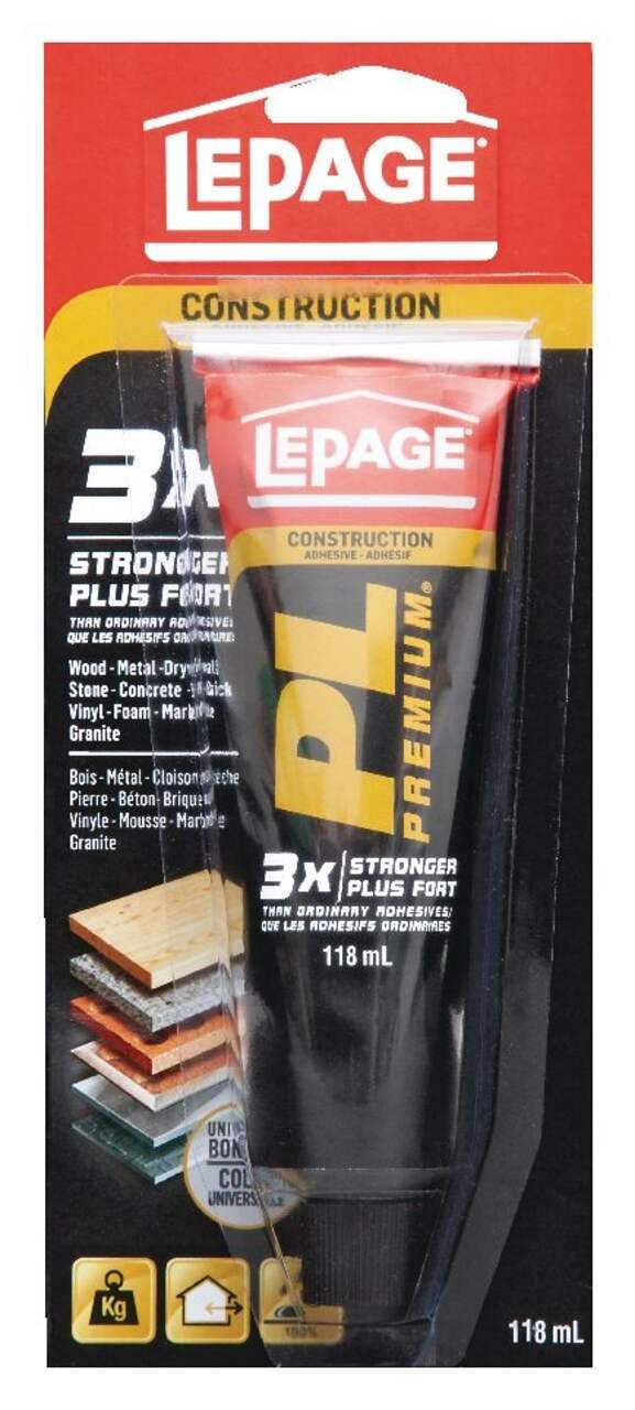 LePage PL Premium Construction Adhesive Glue, Indoor/Outdoor, Weather & Waterproof, 118-mL
