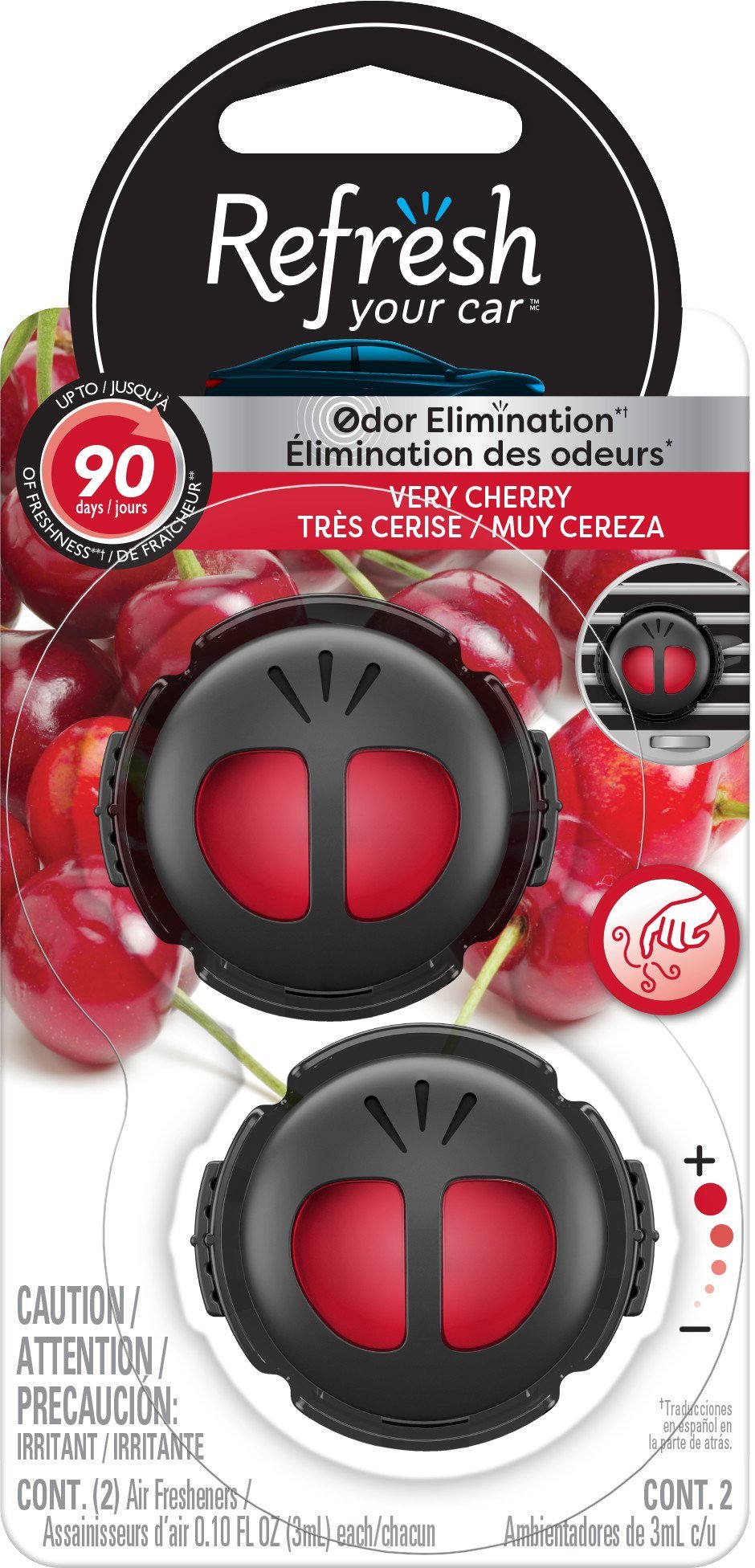 Refresh Your Car Mini Diffuser Car Air Fresheners, Very Cherry Scent, 2 Pack
