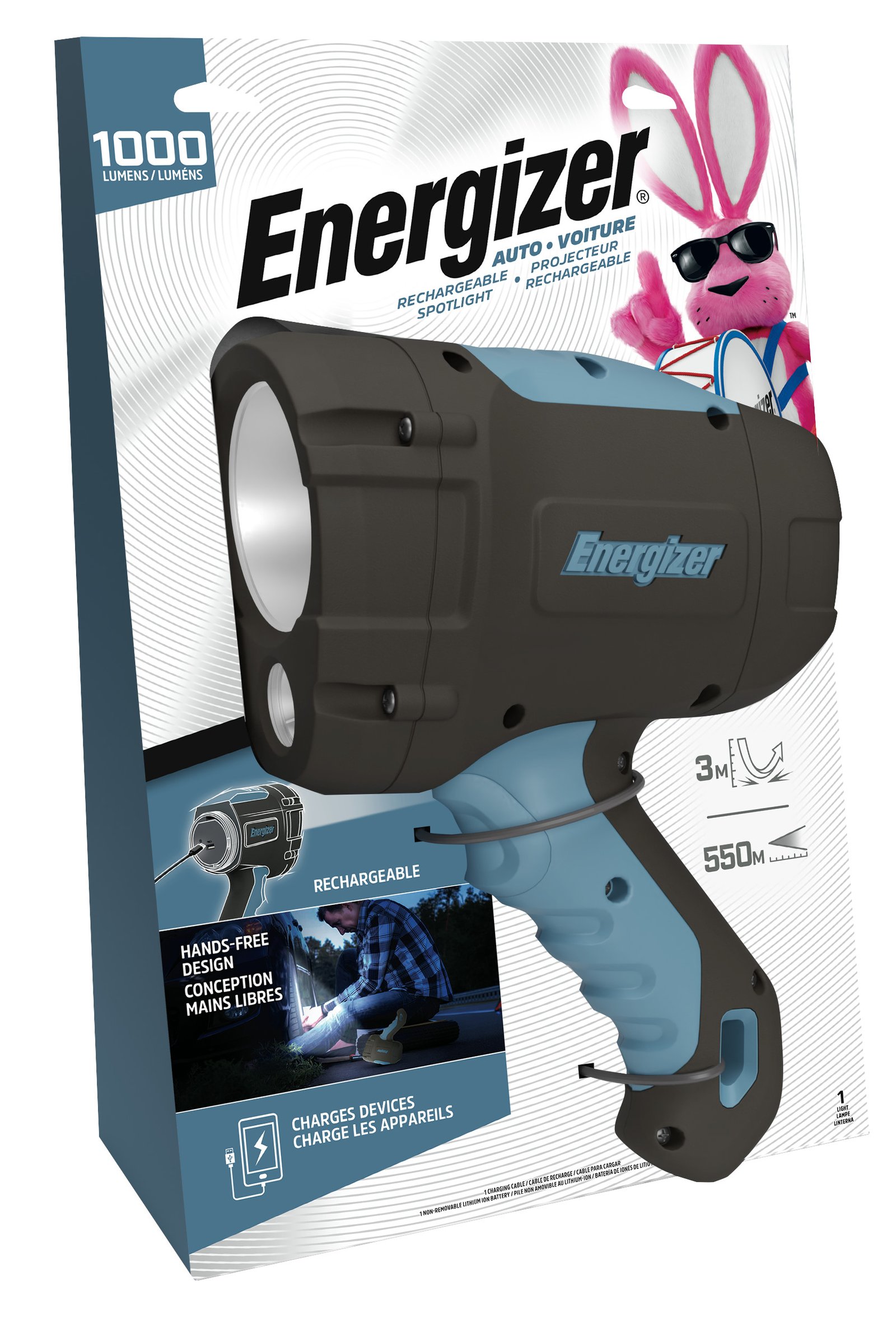 Energizer ENAHCSRL9 HARDCASE PROFESSIONAL Automotive Rechargeable Spotlight, 1,000 Lumen, USB Cable Included