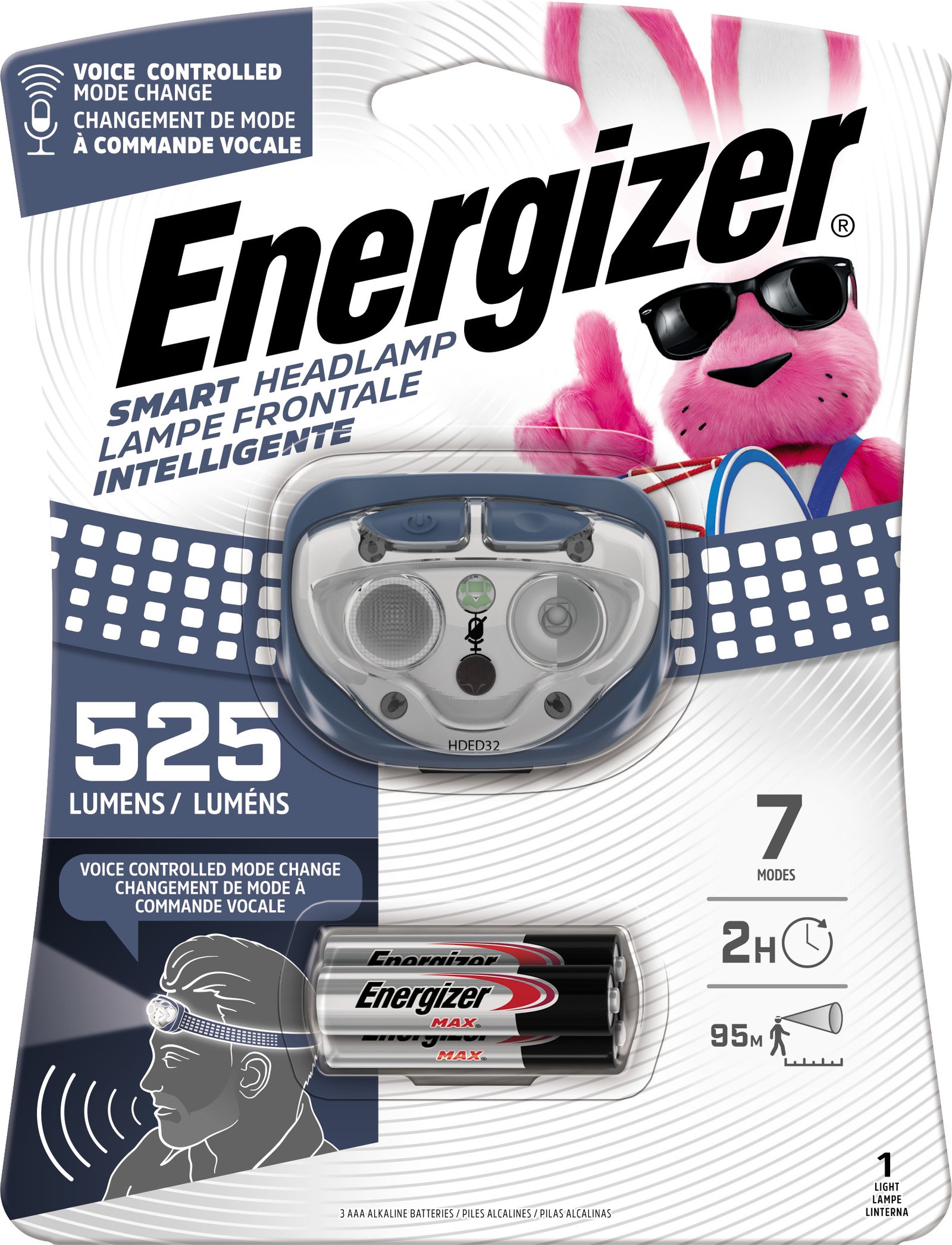 Energizer ENHDED32E SMART Voice Activated LED Headlamp Flashlight, 550 Lumen, IPX4 Water Resistant, 1 Meter Drop Tested Headlamp
