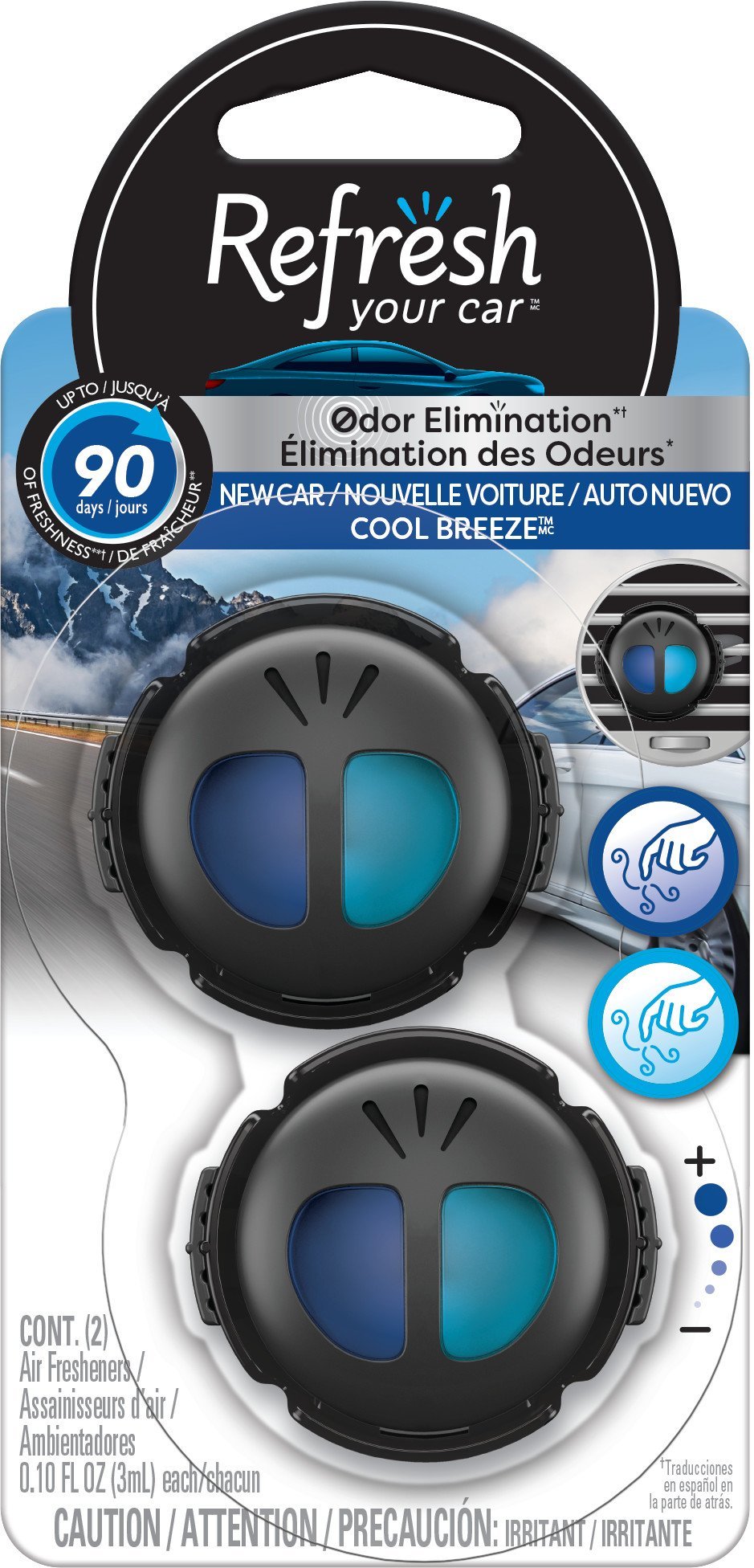 Refresh Your Car! Mini Diffuser Air Freshener (New Car/Cool Breeze Scent, 2 Pack)
