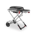 Weber Traveler Portable Single-Burner Propane Gas BBQ Grill with a Folding Cart Stand