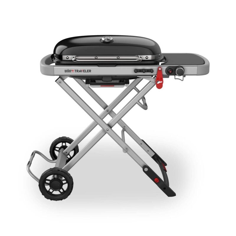 Weber Traveler RV Portable Single Burner Propane BBQ Grill with Steel ...