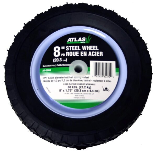 Atlas Steel Lawn Mower RePlacement Wheel with Ball Bearings, 8 in x 1.75-in